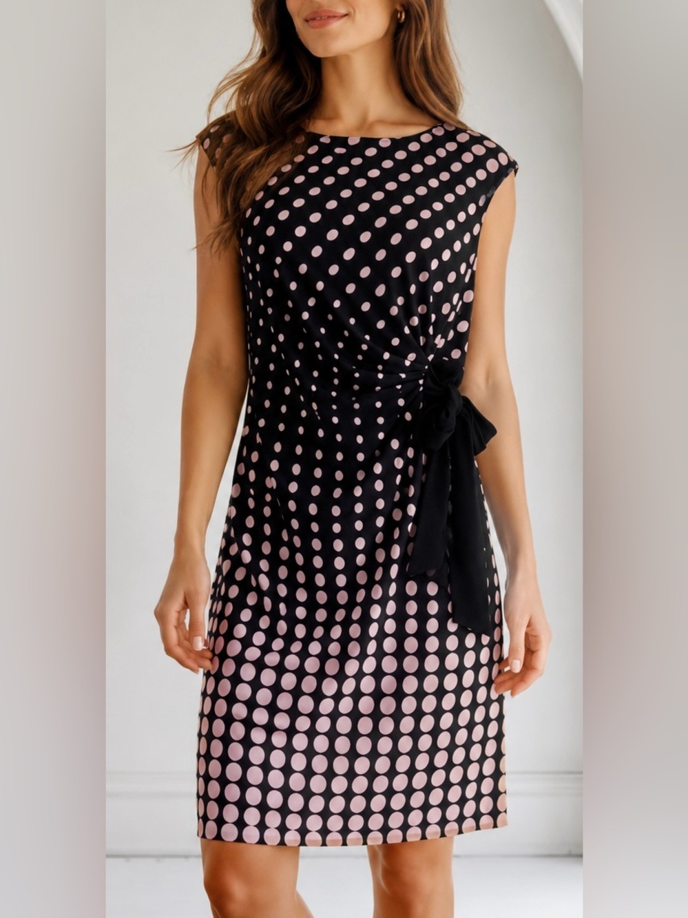 Connected Apparel Black Sheath Dress Bateau Neckline Midi